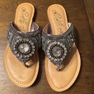 naughty monkey, bling sequin slip on sandal flip-flop 7.5